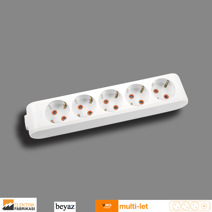 Multi-let Beşli Priz Topraklı Klemensli Çocuk Korumalı (Beyaz I Siyah)_Viko by Panasonic