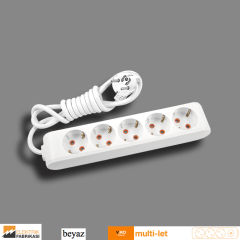 Multi-let Beşli Priz Topraklı Kablolu Çocuk Korumalı - 2 Metre (Beyaz I Siyah)_Viko by Panasonic