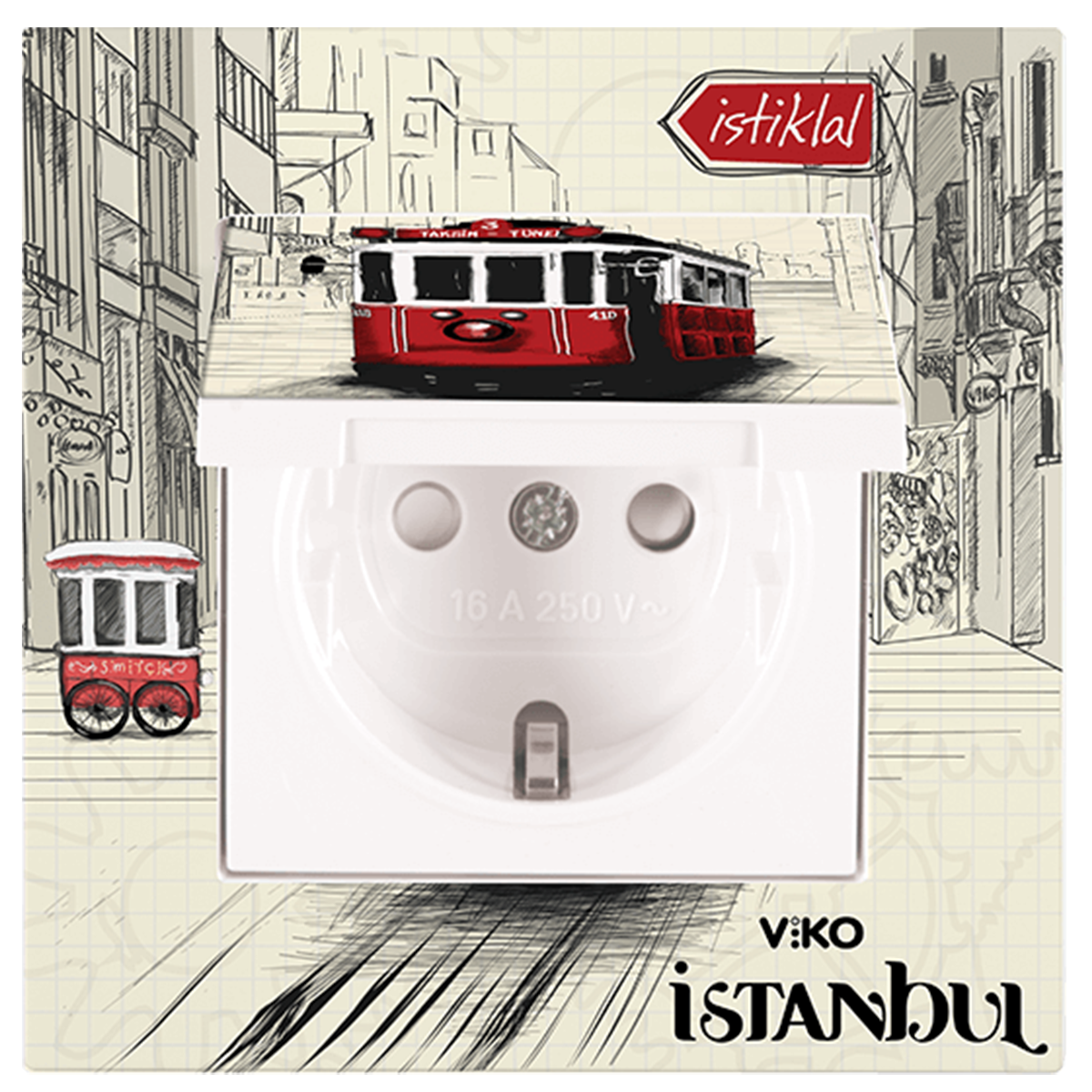 Karre Cities_Kapaklı Topraklı Priz/İstiklal (Mekanizma+Kapak+Çerçeve dahil)