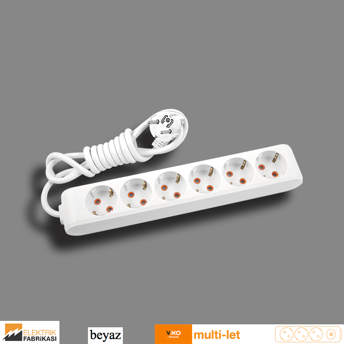 Multi-let Altılı Priz Topraklı Kablolu Çocuk Korumalı - 2 Metre (Beyaz I Siyah)_Viko by Panasonic