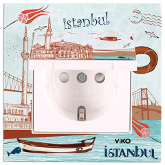Karre Cities_Kapaklı Topraklı Priz/Ortaköy Mavi (Mekanizma+Kapak+Çerçeve dahil)