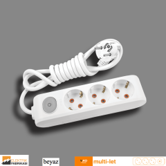 Multi-let Üçlü Priz Anahtarlı Topraklı Kablolu Çocuk Korumalı - 3 Metre (Beyaz I Siyah)_Viko by Panasonic