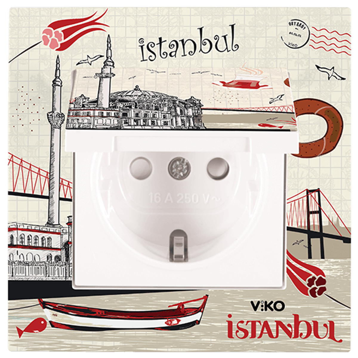 Karre Cities_Kapaklı Topraklı Priz/Ortaköy (Mekanizma+Kapak+Çerçeve dahil)