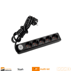 Multi-let Beşli Priz Anahtarlı Topraklı Kablolu Çocuk Korumalı - 5 Metre (Beyaz I Siyah)_Viko by Panasonic