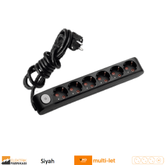 Multi-let Altılı Priz Anahtarlı Topraklı Kablolu Çocuk Korumalı - 1 Metre  (Beyaz I Siyah)_Viko by Panasonic