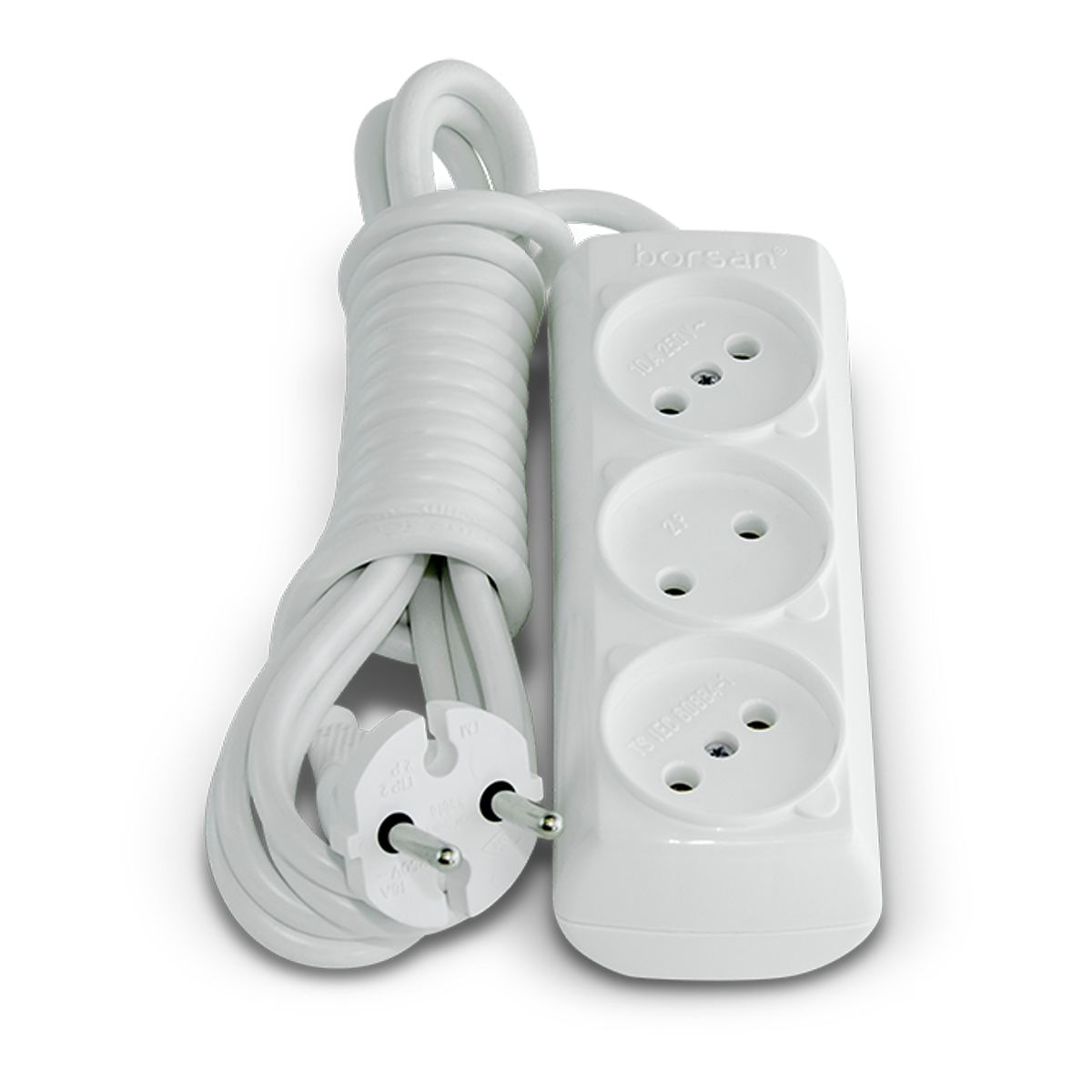 Borled_3'lü Grup Priz Topraklı 5 Metre Beyaz I Siyah_  BR-1553-5