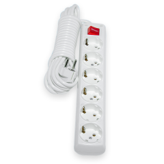 Borled_6'lı Grup Priz Anahtarlı Topraklı 5 Metre Beyaz I Siyah_  BR-1566-5