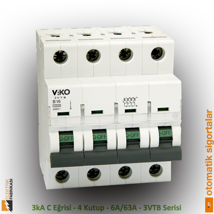 3 kA C Eğrisi -4 Kutup-6A-3 VTB Serisi Otomatik Sigorta_Viko by Panasonic