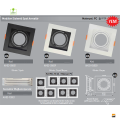 ACK_PC Modüler Sistemli 95x95mm Beyaz Spot Armatür Sıva Altı_AH03-05000