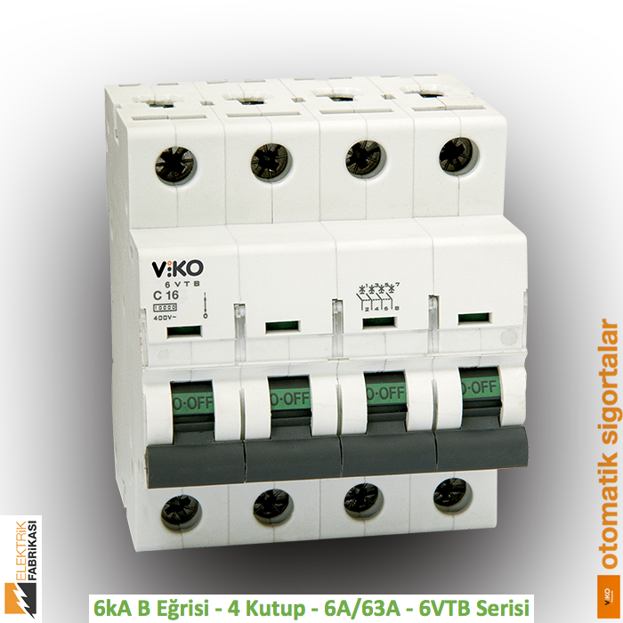 6 kA B Eğrisi -4 Kutup-63A-6 VTB Serisi Otomatik Sigorta_Viko by Panasonic