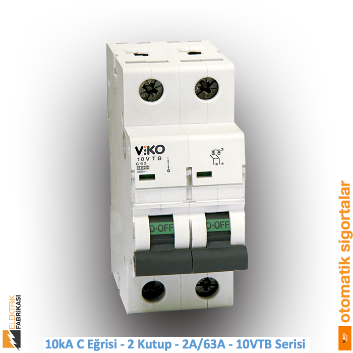 10 kA C Eğrisi -2 Kutup-10A-10 VTB Serisi Otomatik Sigorta_Viko by Panasonic