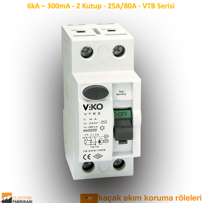 6kA - 300mA - 2 Kutup – 40A - VTB Serisi Kaçak Akım Röleleri-Yangın Koruma_Viko by Panasonic