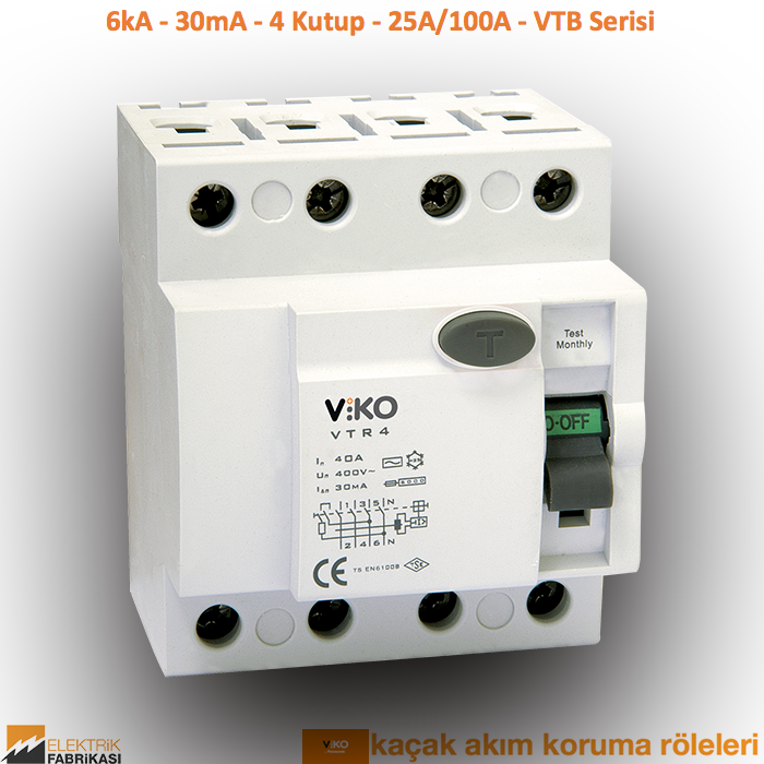 6kA - 30mA - 4 Kutup – 63A - VTB Serisi Kaçak Akım Röleleri-Hayat Koruma_Viko by Panasonic