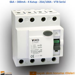 6kA - 300mA - 4 Kutup – 63A - VTB Serisi Kaçak Akım Röleleri-Yangın Koruma_Viko by Panasonic
