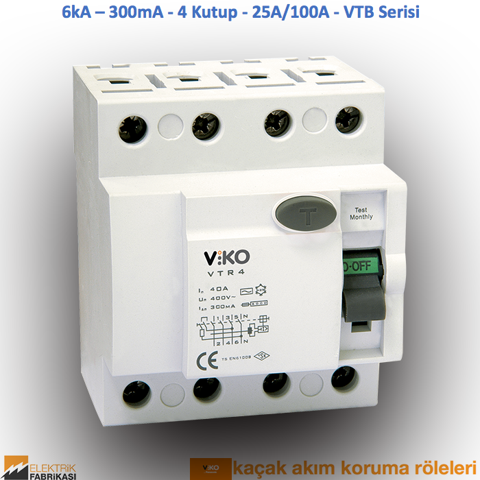 6kA - 300mA - 4 Kutup – 80A - VTB Serisi Kaçak Akım Röleleri-Yangın Koruma_Viko by Panasonic