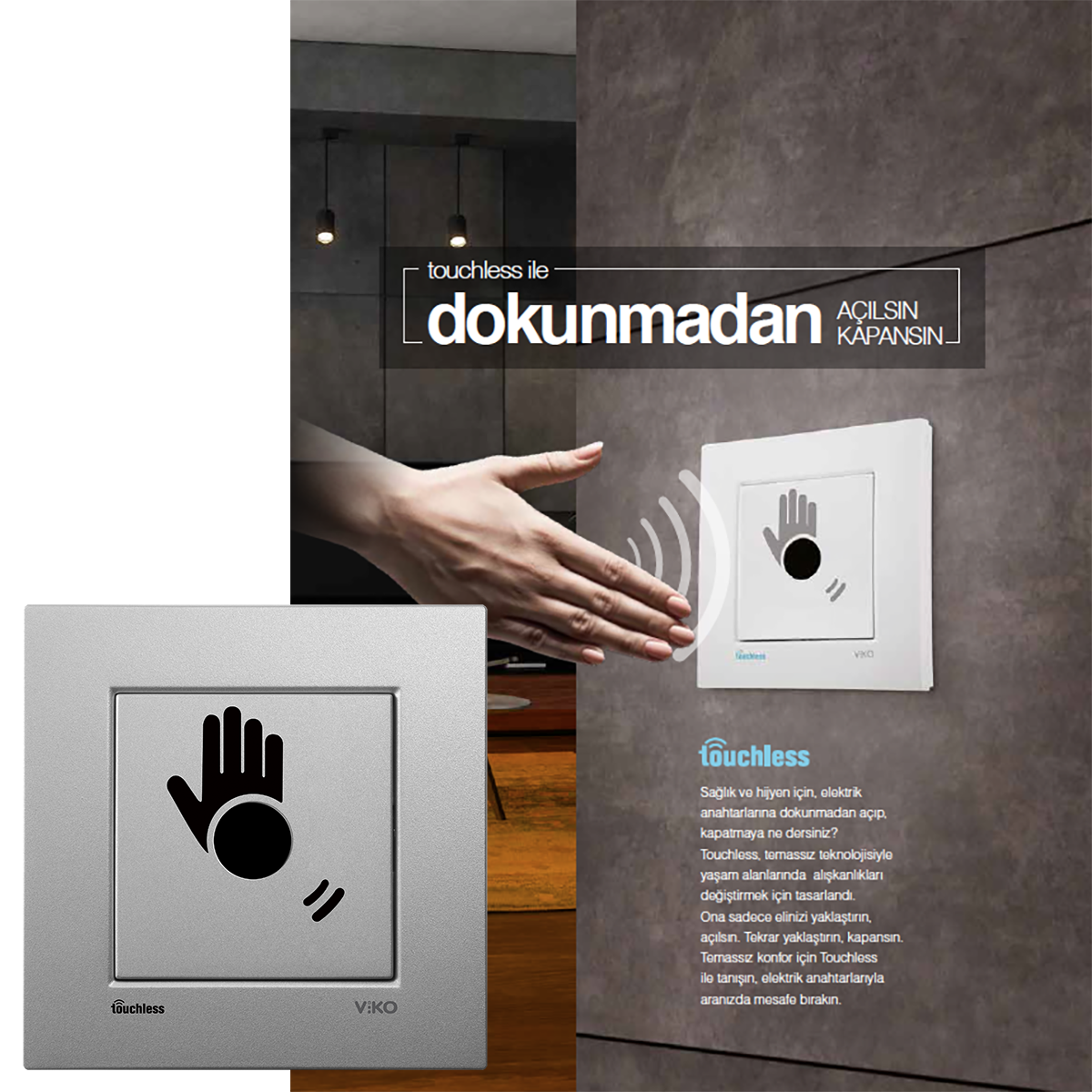 Viko_Touchless N/T Temassız Anahtar Gümüş_90961Y83-g