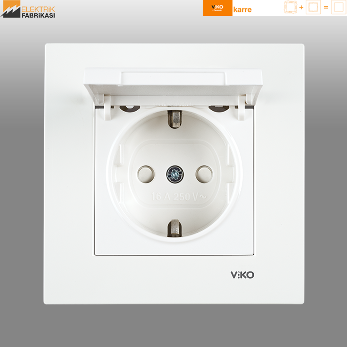 Karre Sıva Altı Çocuk Korumalı Kapaklı Topraklı Priz (Beyaz I Krem)_Viko by Panasonic