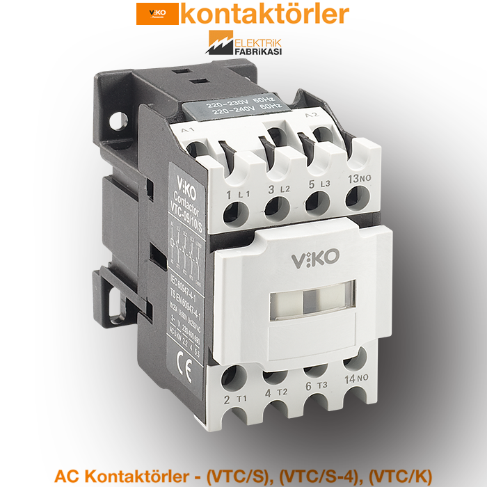 AC Güç Kontaktörü-AC230V-12A-5.5kW-Anma A:20A-Yardımcı K: 1NC-Kontatktörler_Viko by Panasonic