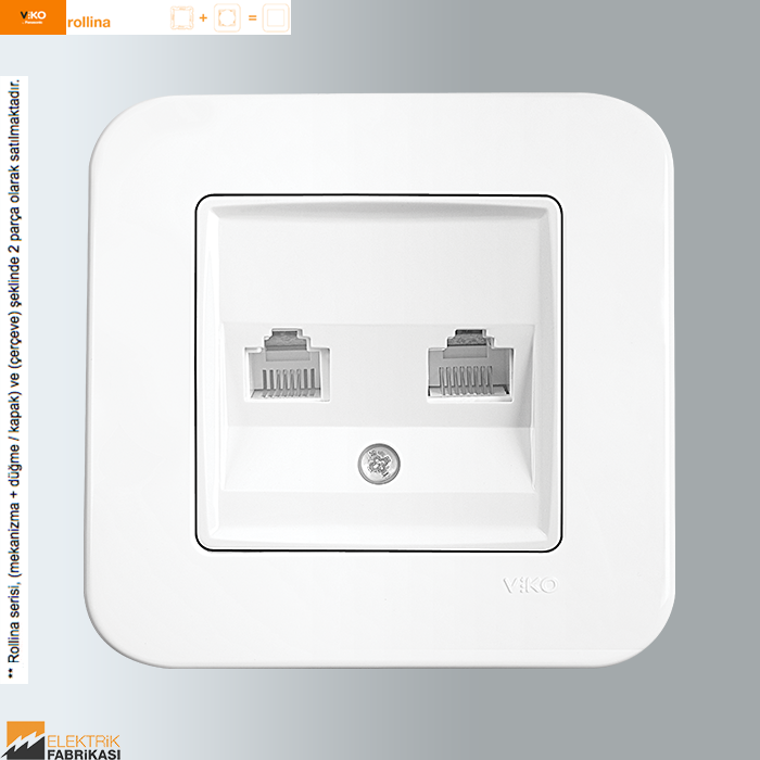 Rollina Sıva Altı Data-Nümeris Telefon Prizi (RJ45 Cat5E - RJ11) (Beyaz I Krem)_Viko by Panasonic