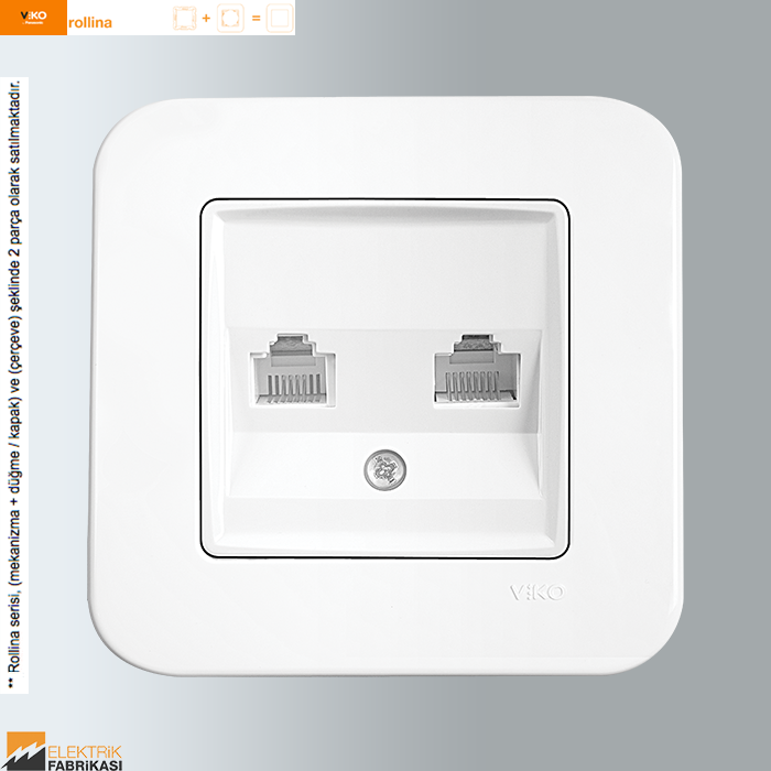 Rollina Sıva Altı Data-Nümeris Telefon Prizi (RJ45 Cat6 - RJ11) (Beyaz I Krem)_Viko by Panasonic