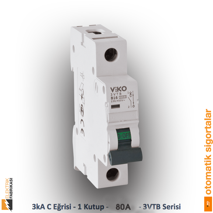 3 kA C Eğrisi -1 Kutup-80A-3 VTB Serisi Otomatik Sigorta_Viko by Panasonic