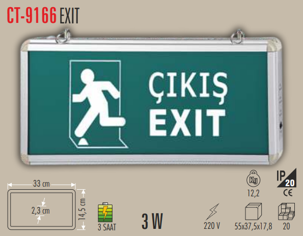 CT-9166 Acil Çıkış Levhası 3W 220V