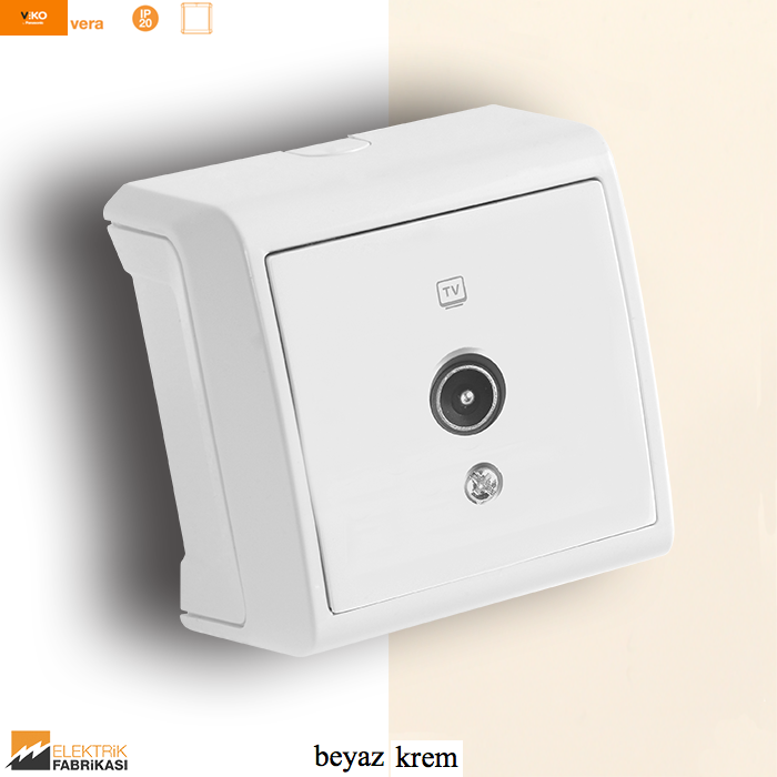 Vera IP20 Sıva Üstü Tv Prizi Dirençsiz (Beyaz I Krem)_Viko by Panasonic