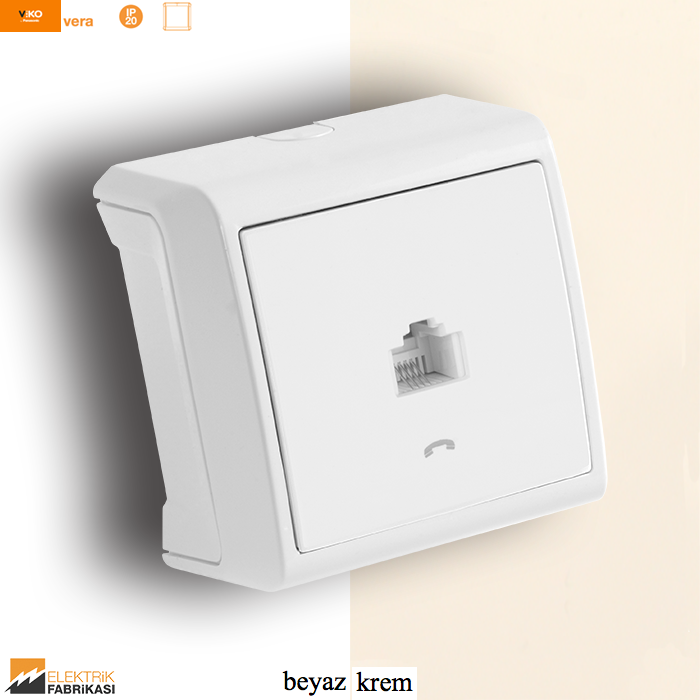 Vera IP20 Sıva Üstü Nümeris Telefon Prizi (RJ11) (Beyaz I Krem)_Viko by Panasonic