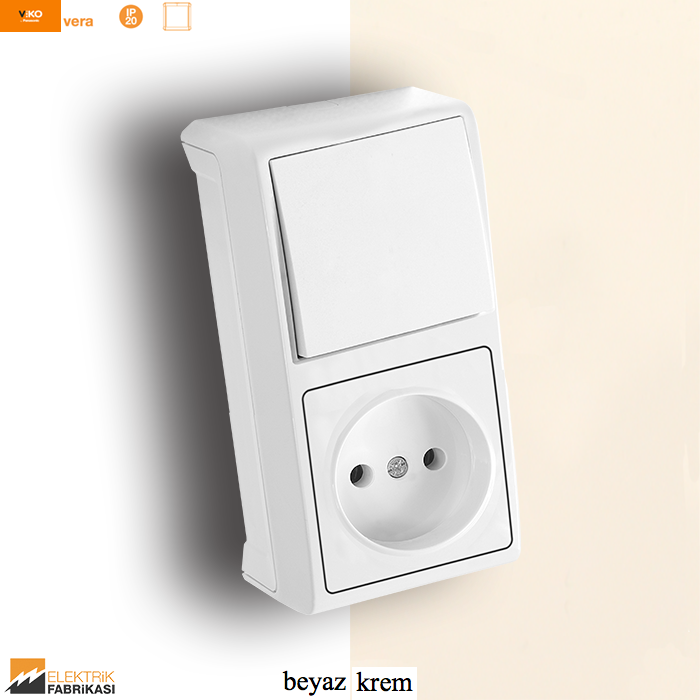 Vera IP20 Sıva Üstü Dikey İkili Kombine Anahtar + Priz (Beyaz I Krem)_Viko by Panasonic