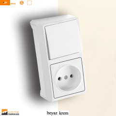 Vera IP20 Sıva Üstü Dikey İkili Kombine Anahtar + Priz (Beyaz I Krem)_Viko by Panasonic