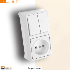 Vera IP20 Sıva Üstü Dikey İkili Kombine Komütatör + Priz (Beyaz I Krem)_Viko by Panasonic