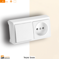 Vera IP20 Sıva Üstü Yatay İkili Kombine Anahtar + Priz (Beyaz I Krem)_Viko by Panasonic
