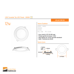 12W Yuvarlak Tip 155mmØ 810Lm Sıva Altı LED Panel 3000K_Viko by Panasonic