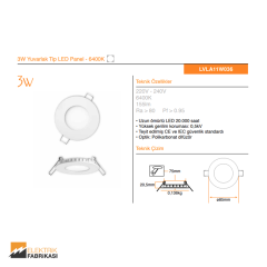3W Yuvarlak Tip 75mmØ 155Lm Sıva Altı LED Panel 6400K_Viko by Panasonic