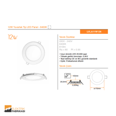 12W Yuvarlak Tip 155mmØ 810Lm Sıva Altı LED Panel 6400K_Viko by Panasonic