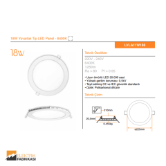 18W Yuvarlak Tip 210mmØ 1280Lm Sıva Altı LED Panel 6400K_Viko by Panasonic