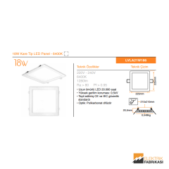 18W Kare Tip 210mmx210mm 1280Lm Sıva Altı LED Panel 6400K_Viko by Panasonic