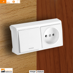 Vera IP20 Sıva Üstü Yatay İkili Kombine Işıklı Anahtar + Priz (Meşe I Maun)_Viko by Panasonic