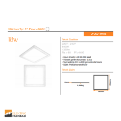 18W Kare Tip 300x300mm 1320Lm Sıva Altı Slim LED Panel 6400K_Viko by Panasonic