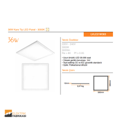 36W Kare Tip 600x600mm 3020Lm Sıva Altı Slim LED Panel 3000K_Viko by Panasonic