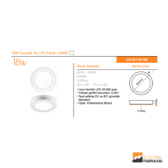 18W Yuvarlak Tip 225mmØ 1280Lm Sıva Üstü Slim LED Panel 4200K_Viko by Panasonic