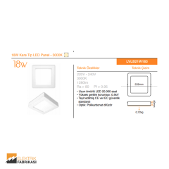 18W Kare Tip 225x225mm 1280Lm Sıva Üstü Slim LED Panel 3000K_Viko by Panasonic