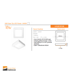 18W Kare Tip 225x225mm 1280Lm Sıva Üstü Slim LED Panel 6400K_Viko by Panasonic