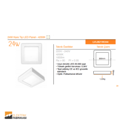 24W Kare Tip 300mmx300mm 1850Lm Sıva Üstü Slim LED Panel 4200K_Viko by Panasonic