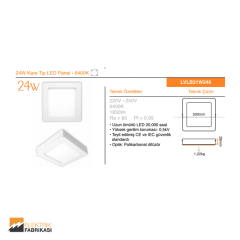 24W Kare Tip 300mmx300mm 1850Lm Sıva Üstü Slim LED Panel 6400K_Viko by Panasonic