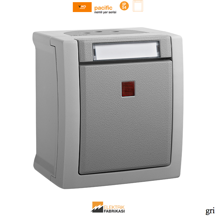 Pacific IP54 Sıva Üstü Etiketli Işıklı Anahtar-Nemli Yer (Gri I Beyaz I Füme)_Viko by Panasonic