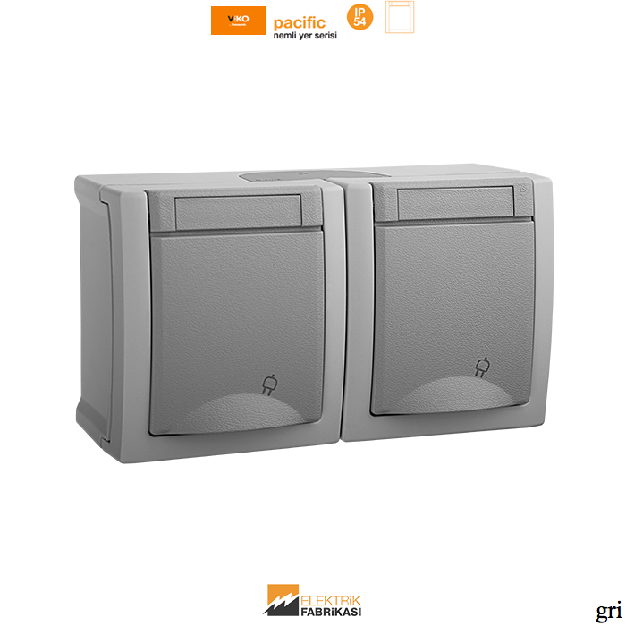Pacific IP54 Sıva Üstü Topraklı Priz + Topraklı Priz Kombine Yatay-Nemli Yer (Gri I Beyaz I Füme)_Viko by Panasonic