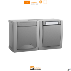 Pacific IP54 Sıva Üstü Etiketli Anahtar + Topraklı Priz -Nemli Yer (Gri I Beyaz I Füme)_Viko by Panasonic