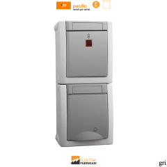 Pacific IP54 Sıva Üstü Işıklı Vavien + Topraklı Priz Kombine Dikey-Nemli Yer (Gri I Beyaz I Füme)_Viko by Panasonic