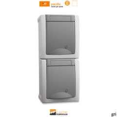 Pacific IP54 Sıva Üstü Topraklı Priz + Topraklı Priz Kombine Dikey-Nemli Yer (Gri I Beyaz I Füme)_Viko by Panasonic
